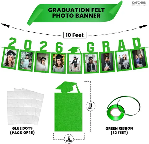 Miniatura 2 de KatchOn, Cartel de fotos de graduación verde 2026 – grande, 10 pies, pancarta de graduación 2026 Decoraciones de fiesta de graduación 2026