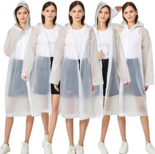 Miniatura 12 de Ponchos de lluvia para adultos, mujeres y hombres (paquete de 2 a 5), impermeables reutilizables de EVA con capucha, equipo de lluvia portátil