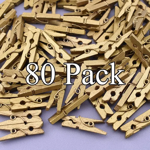 Miniatura 6 de HAHIYO Pinzas para ropa de madera doradas, mini pinzas para la ropa, no se deshacen de 1 pulgada de largo, paquete de 80 resortes resistentes