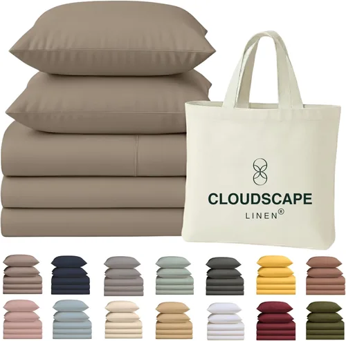 Miniatura 51 de Cloud Scape Linen - Juego de sábanas de 100% algodón egipcio, tamaño individual, juego de ropa de cama de lujo de 3 piezas, 400 hilos, calidad