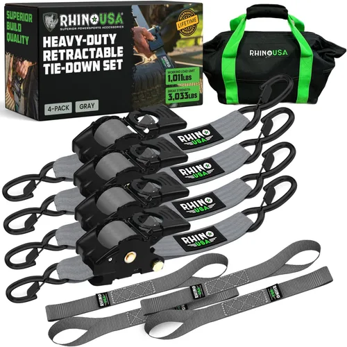 Miniatura 9 de Rhino USA Correas de carraca retráctiles (paquete de 2) - 2 pulgadas x 3 metros (1,376 kg de fuerza de rotura) - Correas de amarre auto-retractiles