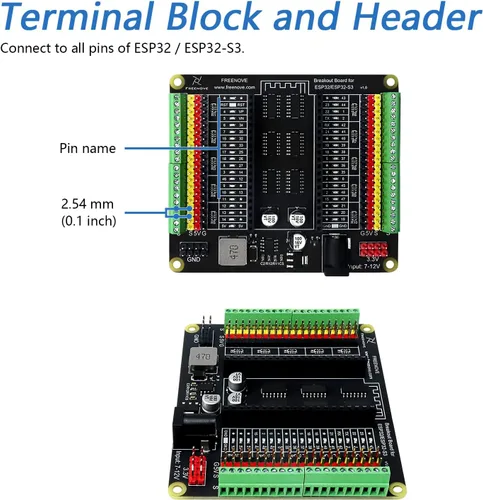 Miniatura 6 de Placa de ruptura Freenove para ESP32 / ESP32-S3 WROVER WROOM, Shield HAT con bloque de terminales y cabecera de pines, salidas de alimentación de 5V