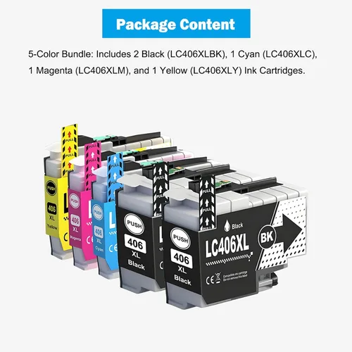 Miniatura 4 de LC406XL - Cartuchos de tinta compatibles de alta capacidad, color negro, 6000 páginas, 5000 páginas para impresora MFC-J4335DW MFC-J4345DW
