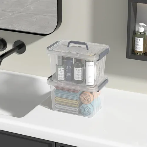 Miniatura 4 de Contenedores pequeños de 6 cuartos de galón con tapas, caja de almacenamiento de plástico transparente con asa, 6 paquetes