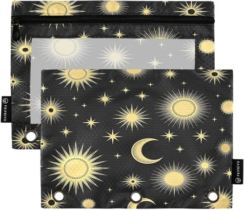 Miniatura 18 de Gredecor Estuche para lápices con 3 anillos con purpurina azul y rosa con cremallera, 2 unidades, organizador transparente para carpeta escolar