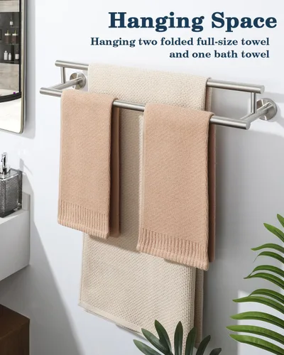 Miniatura 7 de Alise Toallero doble de níquel cepillado, toallero de 24 pulgadas para baño montado en la pared, toallero de baño de acero inoxidable SUS304