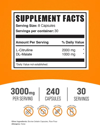 Miniatura 2 de BulkSupplements. com L-citrulina malato cápsulas - como L-citrulina malato 2:1, suplemento de óxido nítrico - Sin gluten, 8 cápsulas por porción