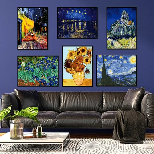 Miniatura 2 de VeGuude Pintura por números para adultos y niños principiantes, paquete de 6 kits de pintura por números de «La noche estrellada» de Van Gogh
