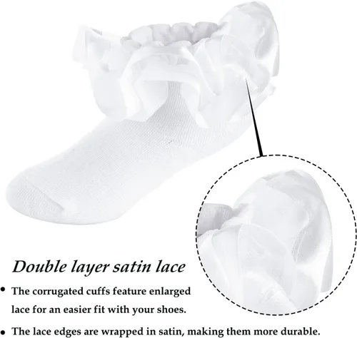 Miniatura 24 de Dicry Calcetines de encaje doble para niñas pequeñas con puños ondulados y volantes grandes para bebés y niños