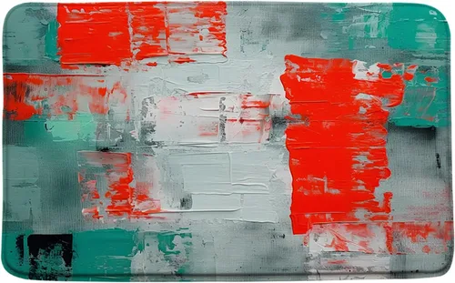 Miniatura 7 de Tapete de baño azul, gris y naranja, azul quemado, naranja y gris, pintura abstracta de pinceladas, arte moderno, decoración de baño, tapete