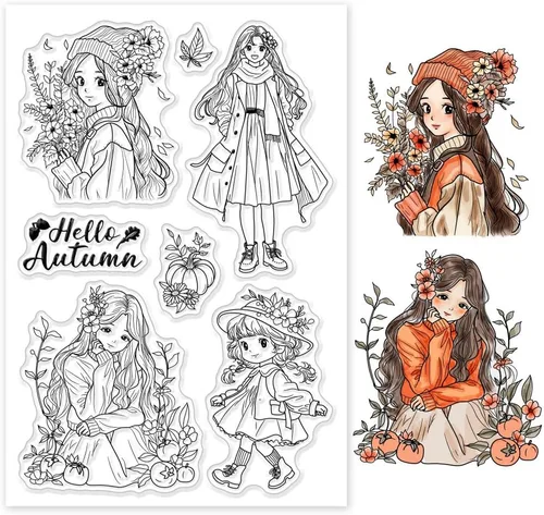 GLOBLELAND Sellos transparentes de otoño para hacer tarjetas, sellos transparentes para dama, sellos transparentes para manualidades, álbumes de