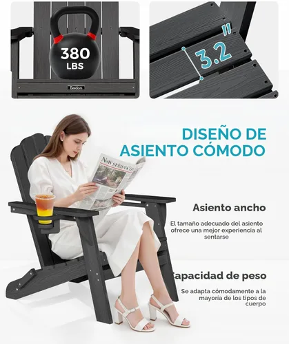 Miniatura 4 de Silla Adirondack plegable, silla Adirondack de HDPE con 2 soportes para tazas, sillas para fogatas al aire libre de fácil montaje para patio