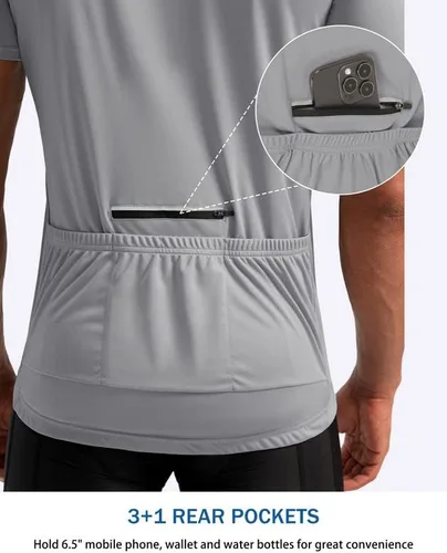 Miniatura 3 de Bikewa Maillot de ciclismo para hombre que absorbe la humedad, manga corta, UPF media cremallera, ciclismo, ciclismo de carretera, camisas