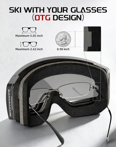 Miniatura 7 de Innerking Gafas de esquí intercambiables, gafas de nieve con lente magnética, gafas de snowboard antivaho OTG para mujeres, hombres, adultos