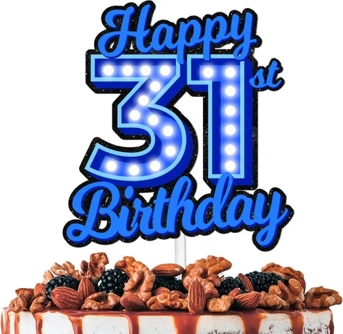 Miniatura 9 de Decoración de pastel de cumpleaños 10 con purpurina azul Let's Glow Crazy Party Theme Decor Supplies Men Women Happy Birthday 10 Anniversary Party