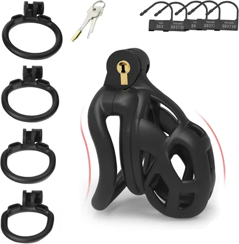 Miniatura 8 de Dispositivo de castidad masculina 2.0 jaula para pene masculino con 4 tamaños de anillos y bloqueo invisible, jaula de castidad ligera para hombre