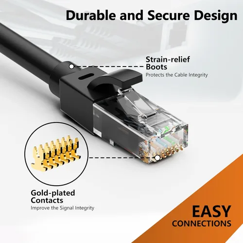 Miniatura 9 de Cable Ethernet de 10 pies para Cat6/Cat5E, 10 Gbps compatible con Cat8/Cat7, cable de red 24AWG para interiores y exteriores, entierro directo