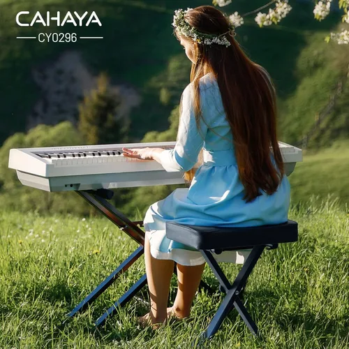 Miniatura 2 de CAHAYA Banco de teclado estilo X de 3.5 pulgadas de grosor, cojín acolchado, banco de piano, altura ajustable, asiento para teclados digitales Negro