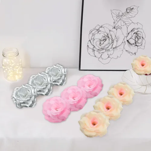 Miniatura 9 de 20 cabezas de rosas artificiales, flores artificiales a granel para manualidades, cabeza de flor de seda de rosa falsa de 3 pulgadas para Plata