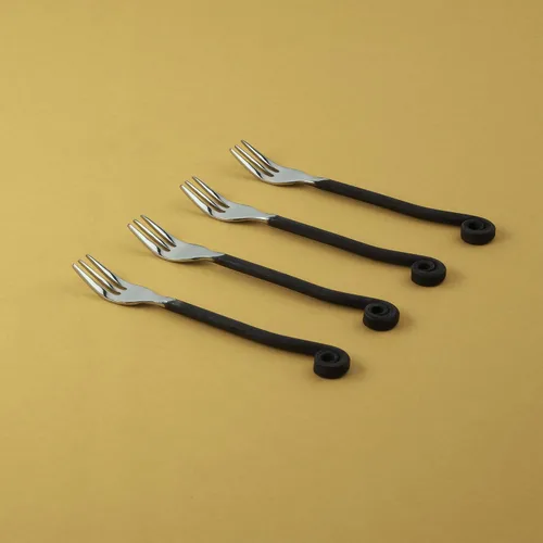 Miniatura 12 de Gourmet Settings - Juego de 4 tenedores de cóctel - Colección Treble Clef - Cubiertos de acero inoxidable pulido/mate