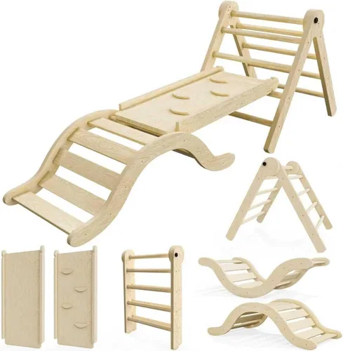 bbgroundgrm Pikler - Juego de triángulos escalador 5 en 1, juguetes de escalada para niños pequeños plegables con rampa y arco para gimnasio
