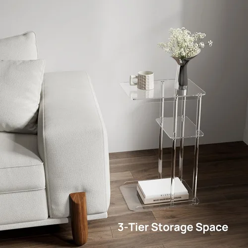 Miniatura 5 de HMYHUM Mesa auxiliar de acrílico transparente, mesa auxiliar en forma de C para sofá, pequeñas mesas de aperitivos para sala de estar, dormitorio