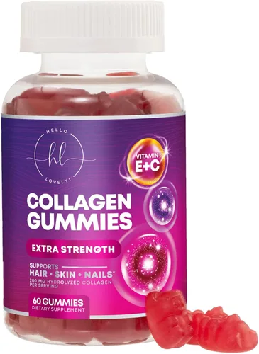 Gomitas de péptidos de colágeno – 2500 mcg de D-biotina por porción – Proteína hidrolizada tipo I y III Suplemento de colágeno múltiple con vitamina