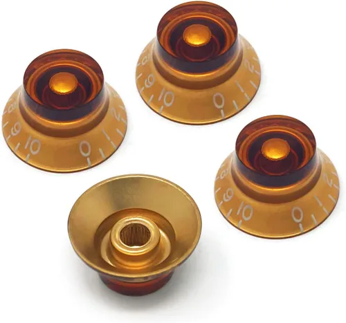 Miniatura 3 de Pomos de campana para sombrero de copa ámbar compatibles con guitarra eléctrica Gibson Les Paul (juego de 4) se adapta a 24 macetas de eje dividido