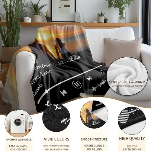Miniatura 5 de Envío al día siguiente, manta musical personalizada con foto - impresa en EE. UU., mantas personalizadas con foto para adultos y niños, regalos