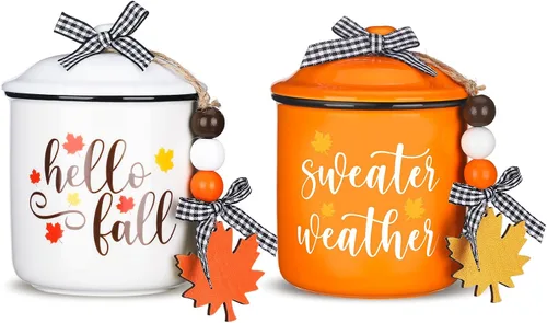Tanlade Tazas de café de otoño de Acción de Gracias, tazas blancas y naranjas con tapa, taza de cerámica con lazo a cuadros de búfalo y cuentas de