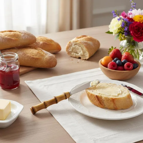Miniatura 5 de Juego de 4 cuchillos de mantequilla, cuchillo de paté esparcidor de queso, cuchillas gruesas y suaves, fuerte para esparcidores de mantequilla, Bambú