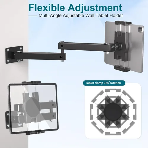 Miniatura 3 de Mippko Soporte plegable de pared para iPad, soporte para tableta, soporte ajustable de 360°, brazo articulado de aleación de aluminio extensible
