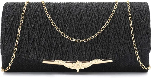 Miniatura 2 de Bolsas de noche con purpurina para mujer, elegante bolso de mano brillante con hebilla floral para boda, fiesta, baile de graduación