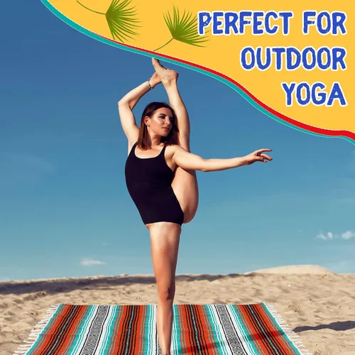 Miniatura 4 de 6 mantas mexicanas a granel de yoga auténtico, manta mexicana de sarape mexicano, manta grande de falsa a rayas coloridas con flecos para acampar al