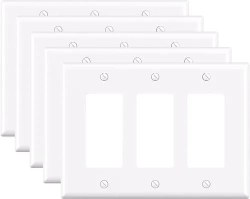 ELEGRP Placas decorativas de pared de 3 posiciones, tamaño mediano 4.88" H x 6.75" L, cubierta frontal termoplástica irrompible para interruptor de