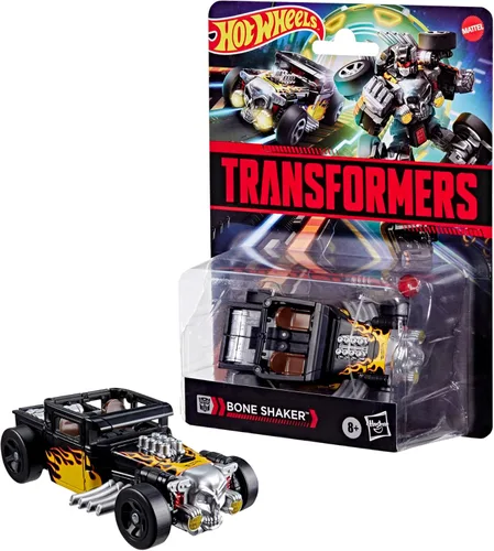 Miniatura 2 de Transformers Colaborative Hot Wheels x Bone Shaker, figura de acción de robot de clase de lujo de 5 pulgadas que se convierte en automóvil, juguetes