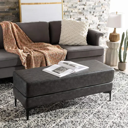 Miniatura 7 de Safavieh Home Elise - Banco rectangular de piel sintética gris y negro de 48 pulgadas