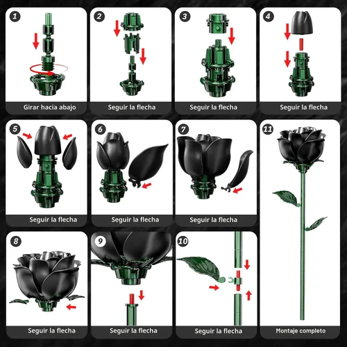 Miniatura 6 de Juego de construcción de ramo de rosas negras para mujeres adultas, paquete de 12 colecciones botánicas, regalo para Navidad, día de San Valentín