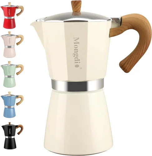 Miniatura 18 de Mongdio Cafetera de café expreso Moka Pot, cafetera cubana, cafetera de estufa Moka Italian Espresso Greca, cafetera percoladora, 3 tazas de Negro