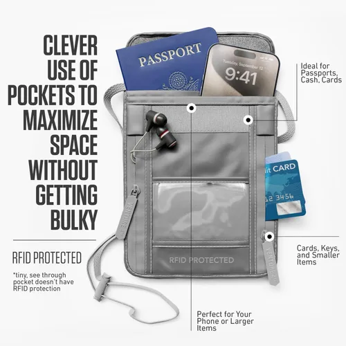 Miniatura 46 de Venture 4th bolsa de cuello de viaje con traba RFID, gris), V4-01-NP-GR