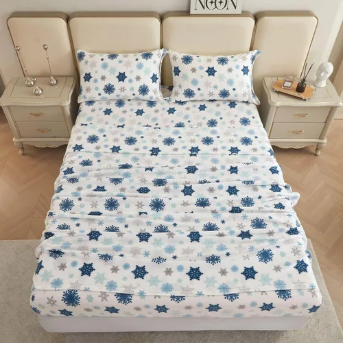 Miniatura 135 de Viviland Juego de sábanas de microforro polar tamaño matrimonial, sábanas ajustadas tipo franela para Navidad con bolsillo de 15" de profundidad