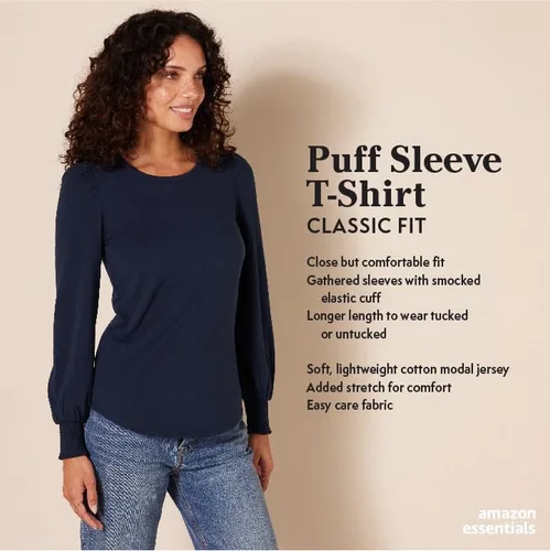 Miniatura 2 de Tienda Essentials - Camiseta de manga larga con cuello redondo y puños fruncidos para mujer