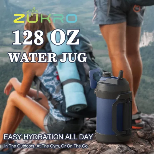 Miniatura 9 de Zukro Jarra de agua de 1 galón, botella de agua grande con aislamiento de triple pared de un galón con popote y boquilla, mantiene el frío 48 horas