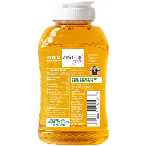 Miniatura 3 de Wholesome Yum Jalapeño Sustituto de Miel Sin Azúcar Cero (Keto) - Alternativa Natural de Miel Sin Azúcar con Fruta del Monje y Alulosa - 0