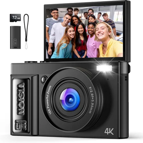 Cámara digital 4K para fotografía: cámaras para videoblogs - Cámara fotográfica con zoom 16X regalos para adolescentes de 8 a 18 años - Cámara