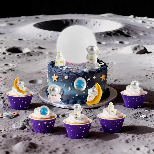 Miniatura 3 de Decoración para pastel de luna, 6 piezas de astronautas espaciales, decoración de pastel de luna suave 3D para niños, decoración temática espacial