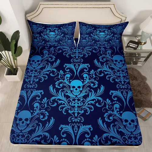 Miniatura 48 de Sábanas de cama góticas de damasco para adultos, sábana bajera ajustable victoriana antigua, sábanas góticas florales vintage, juego de ropa de cama