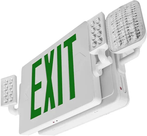 Miniatura 5 de LFI Lights® Thin COMBO UL 924 Listed, LED verde, señal de salida con luces de emergencia, blanco, 120-277 VCA cableada con batería de respaldo