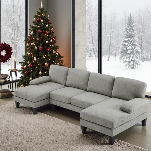 Miniatura 10 de VINGLI Sofá seccional en forma de U de 110' con dos chaise, sofá pequeño asequible con 4 asientos, sofás cómodos de tela chenille para sala