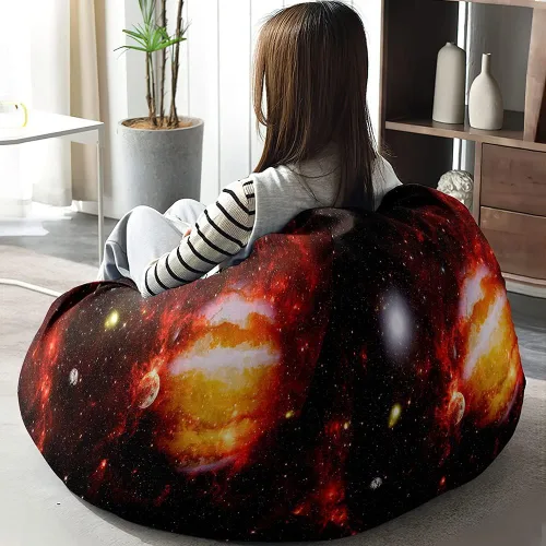 Miniatura 3 de Morbuy Funda para silla puff para niños y adultos (sin relleno), diseño de cielo estrellado en 3D, suave, perezoso, funda lavable de gran